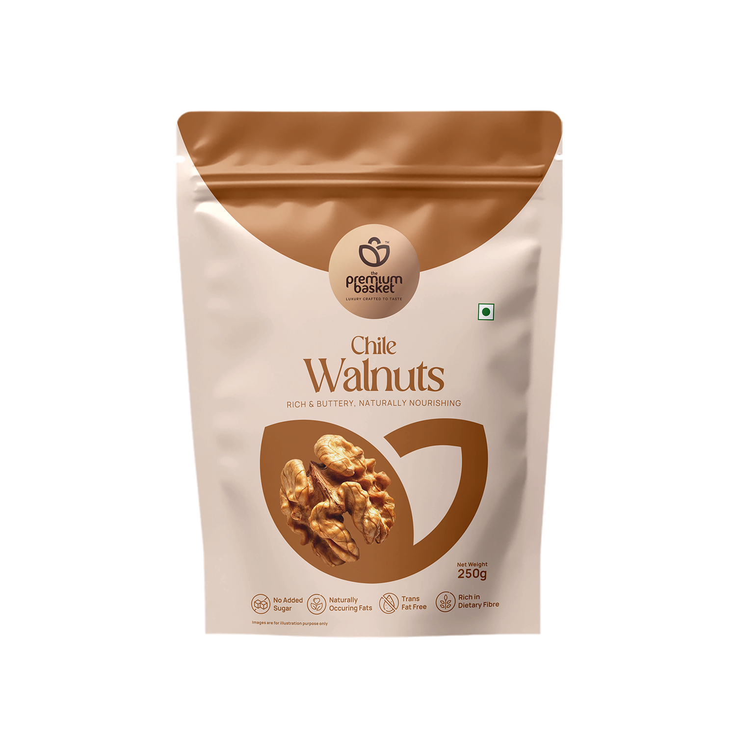 Chile Walnuts 250g pouch with roasted walnut kernels graphic